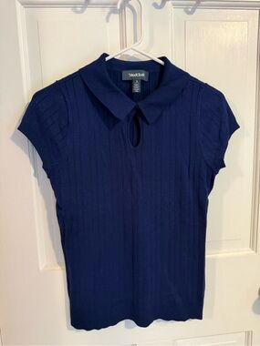 ModCloth Navy Ribbed Keyhole Polo Tank